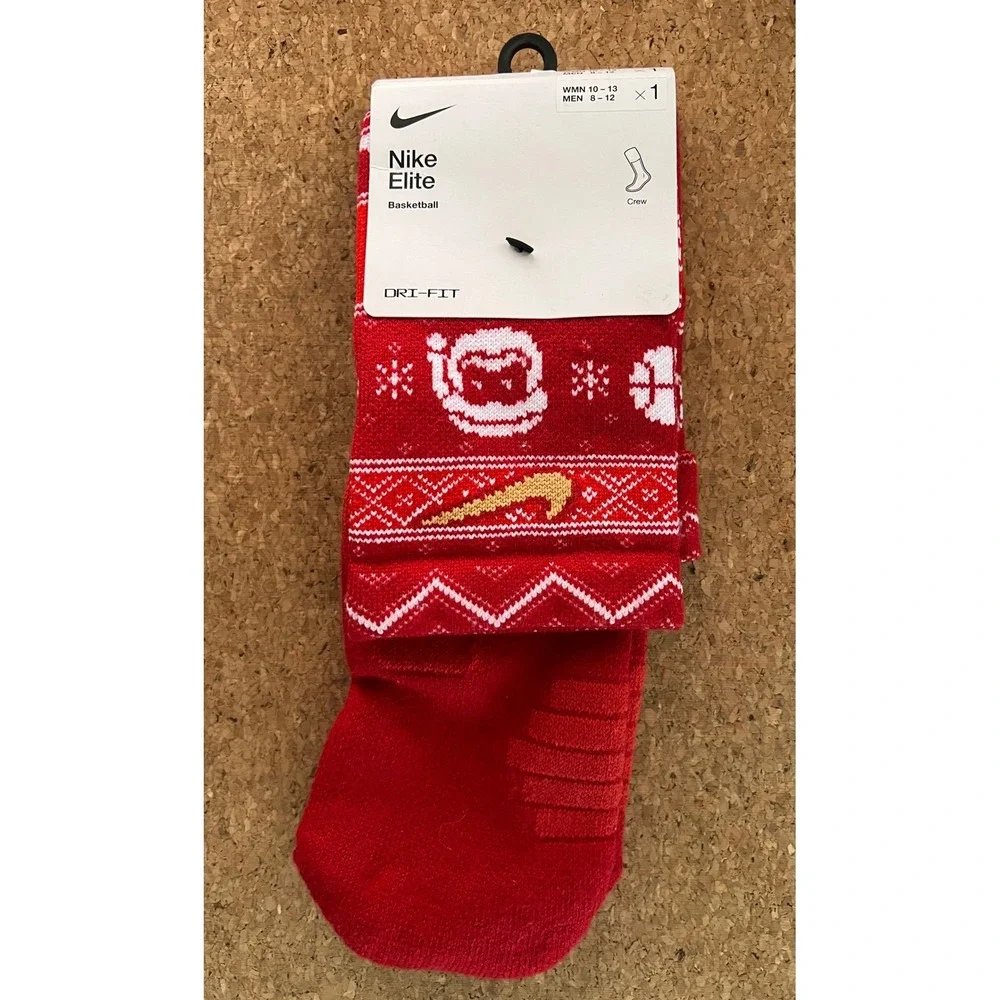Nike Elite Basketball Crew Socks Adult Large‎ Red White Holiday Santa SX7866-687